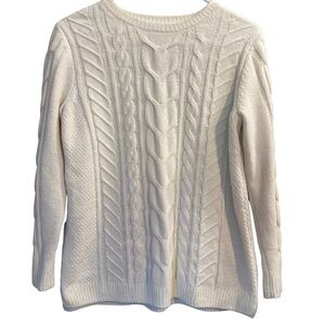 𝅺j Jill Chenille Sweater Size XS Cream Cable Knit Super Soft Ribbed Hems